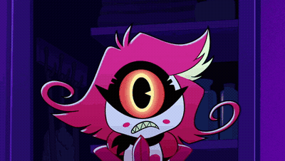 Pink Cartoon Character With Big Eye And Huge Mouth GIF