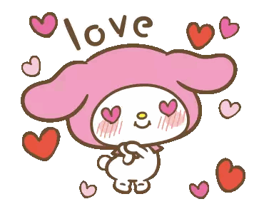 Pink Cartoon Character With Hearts And Love Sticker