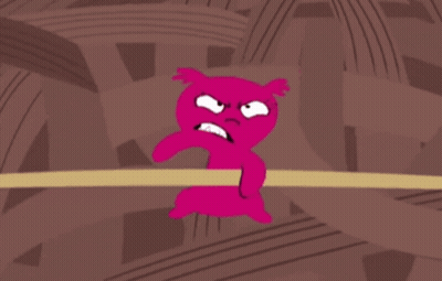 Pink Cartoon Character With Mouth Open On Yellow Line GIF
