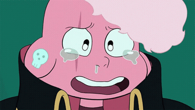 Pink Cartoon Character With Skull On Ear Crying GIF