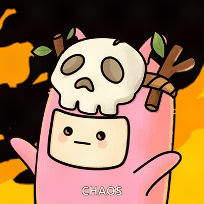 Pink Cartoon Character With Skull GIF