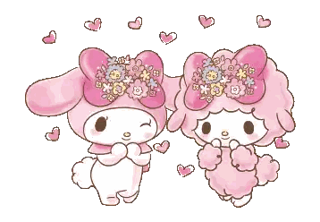Pink Cartoon Characters With Flowers Sticker