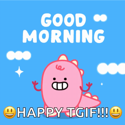 Pink Cartoon Dinosaur Saying Good Morning Happy TGIF