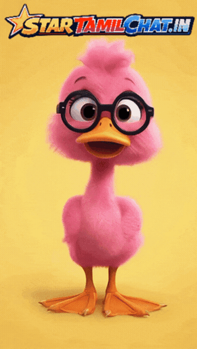 Pink Cartoon Duck Wearing Glasses In Front Of Star Tamilchat.in Banner GIF