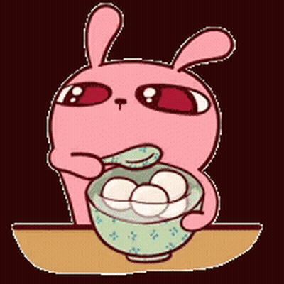 Pink Cartoon Rabbit Eating Bowl Of Food With Spoon GIF