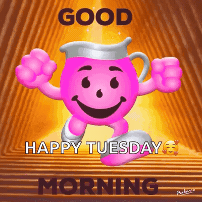 Pink Cartoon Saying Good Morning Happy Tuesday GIF