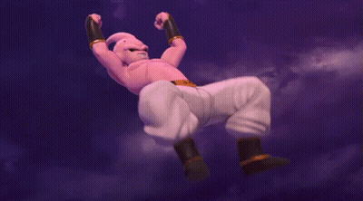 Pink Cartoon With Red Eyes Flexing Muscles GIF
