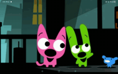 Pink Cat and Green Dog on Dark Street