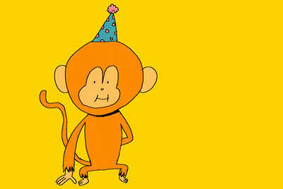 Pink Cat In Blue Overalls And Bow Saying Happy Birthday GIF