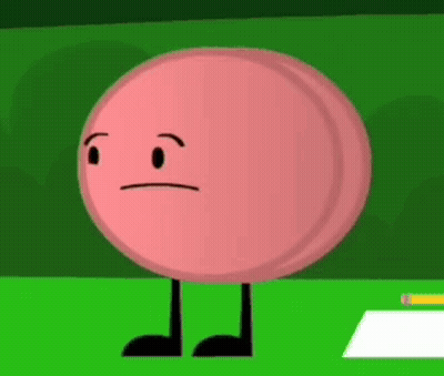 Pink Circle With Legs And Face Standing On Green Table GIF
