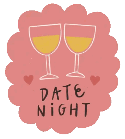 Pink Circle With Wine Glasses Date Night Sticker