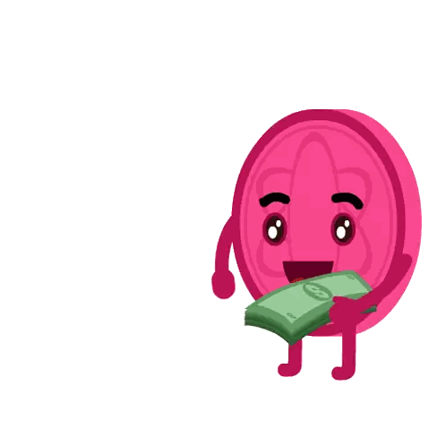 Pink Coin Holding Stack Of Dollar Bills Sticker
