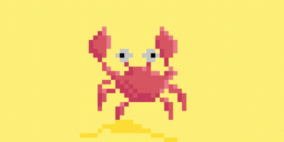Pink Crab Pixel Art On Yellow Background GIF