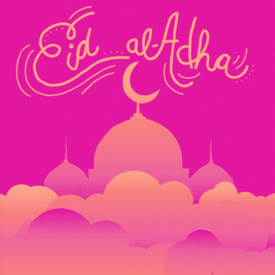 Pink Crescent Moon With Eid Al Adha GIF