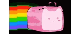 Pink Cube With Cat Face And Rainbows Sticker