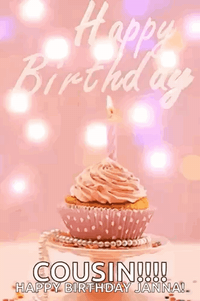 Pink Cupcake With Candle Birthday Card GIF