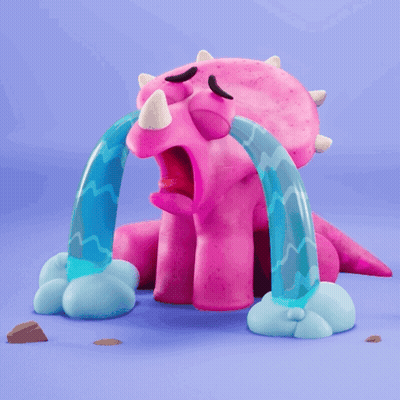 Pink Dinosaur Crying With Water From Eyes GIF