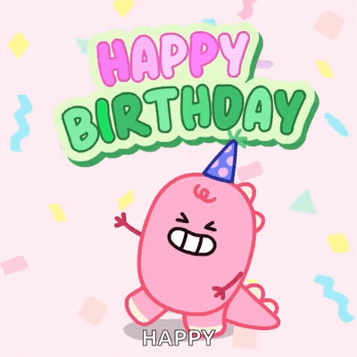 Pink Dinosaur In Party Hat With Happy Birthday Sign GIF