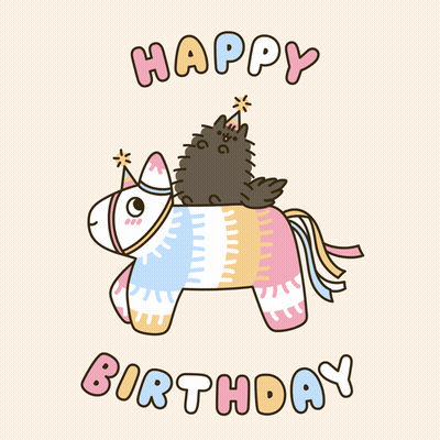 Pink Dinosaur In Party Hat With Happy Birthday Sign GIF