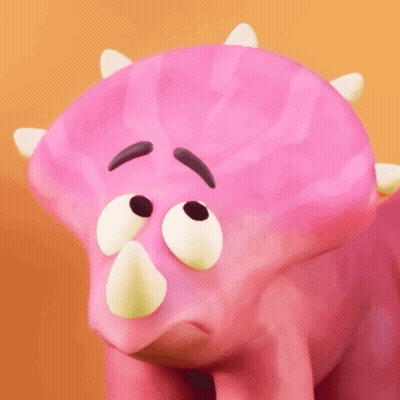 Pink Dinosaur With White Horns Sad Close Up GIF