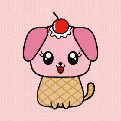 Pink Dog With Ice Cream Cone And Cherry GIF