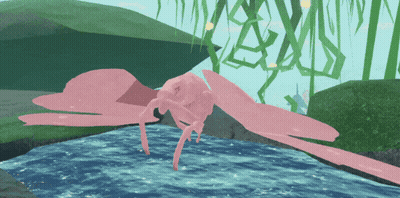 Pink Dragonfly Flying Over River With Trees