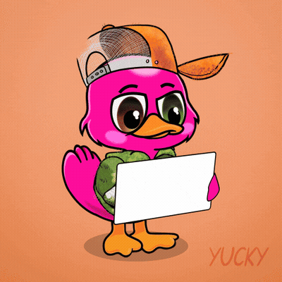 Pink Duck Holding Yucky Sign GIF