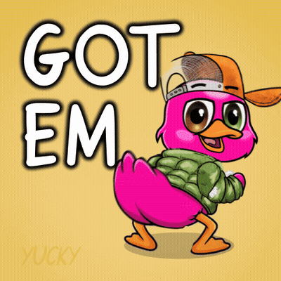 Pink Duck In Green Jacket And Hat Saying Got Em GIF