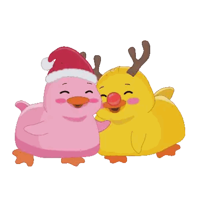 Pink Duck In Santa Hat And Yellow Duck With Antlers Sticker