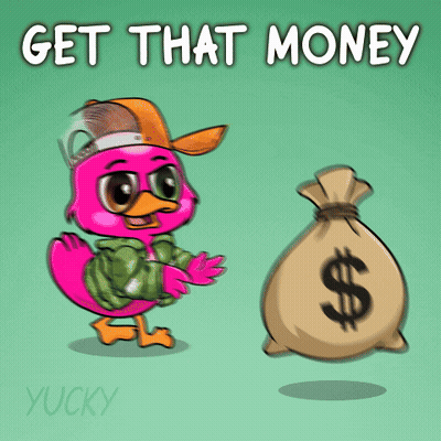 Pink Duck Standing Next To Bag Of Money Saying Get That Money GIF