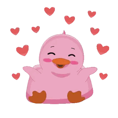 Pink Duck Surrounded By Red Hearts Sticker