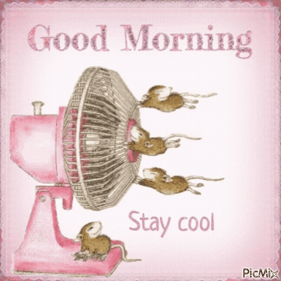 Pink Fan With Three Mice And Good Morning GIF
