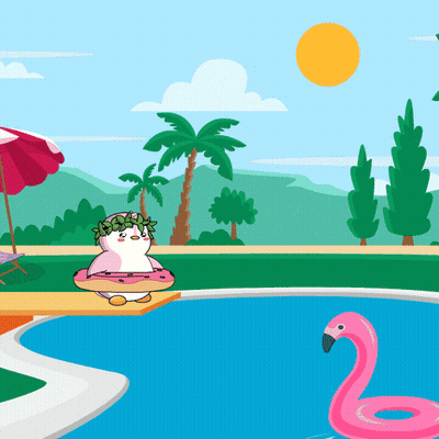 Pink Flamingo And Penguin With Lei GIF
