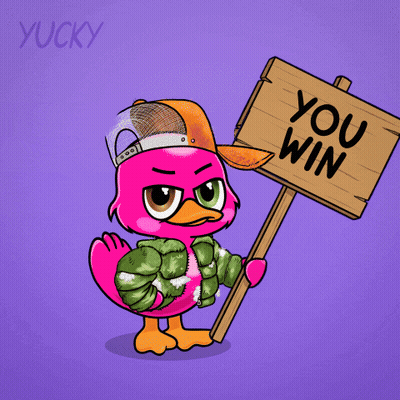 Pink Flamingo Holding You Win Sign GIF