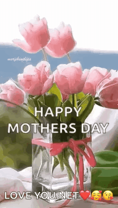 Pink Flower Vase Happy Mothers Day GIF