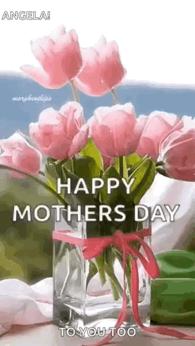 Pink Flower Vase Happy Mothers Day GIF