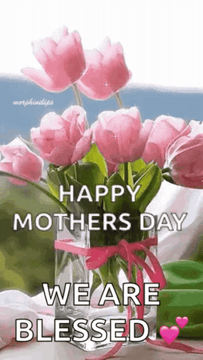 Pink Flower Vase Happy Mothers Day GIF