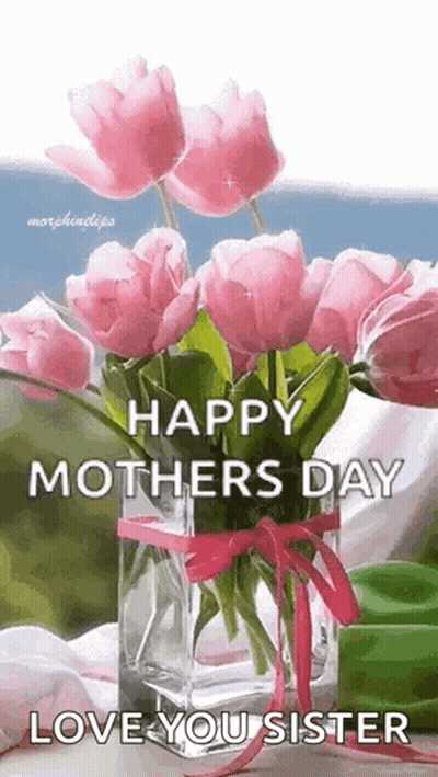 Pink Flower Vase Happy Mothers Day GIF