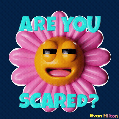 Pink Flower With Face Saying Are You Scared GIF
