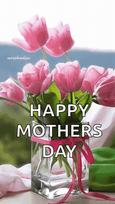 Pink Flowers Vase Happy Mothers Day GIF