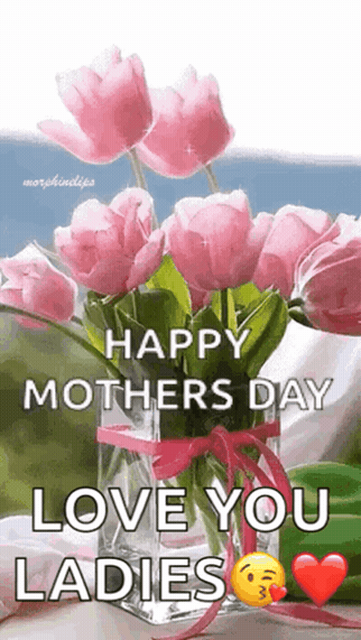 Pink Flowers Vase Happy Mothers Day Love Ladies GIF