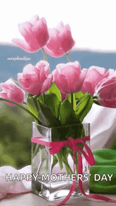 Pink Flowers Vase With Happy Mothers Day GIF