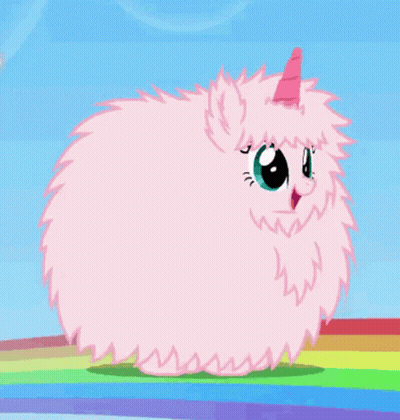 Pink Fluffy Unicorn Standing On Rainbow GIF
