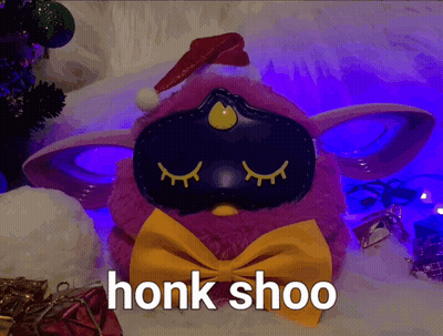 Pink Furby Saying Honk Shoo GIF