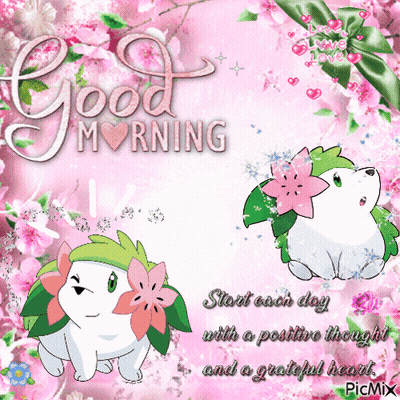 Pink Greeting Card Saying Good Morning Start Each Day With A Positive Thought GIF