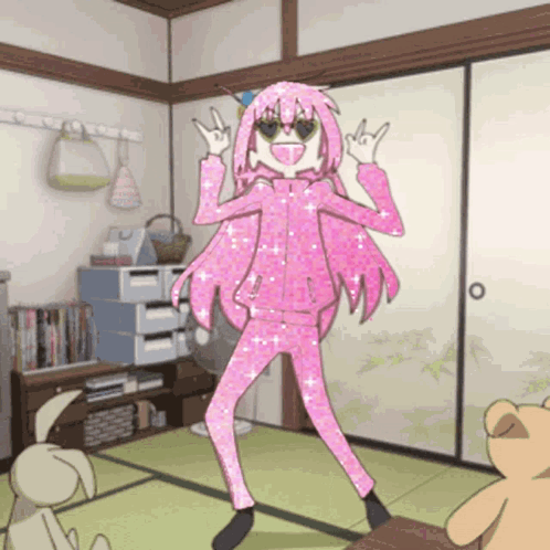 Pink Hair Cartoon Character Dancing GIF