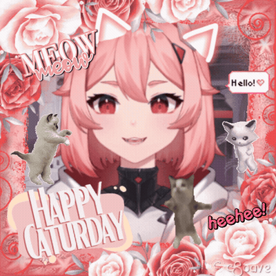 Pink Hair Girl Among Cats Roses Happy Saturday GIF