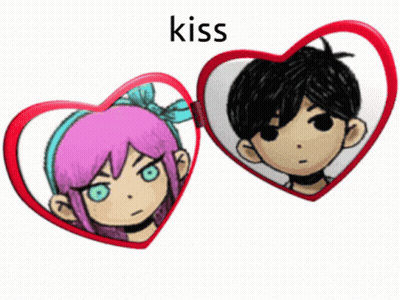Pink Hair Girl Black Hair Boy Heart Shaped Mirror GIF
