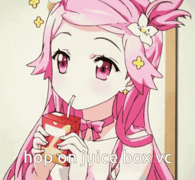 Pink Hair Girl Drinking Juice Box Hop On Juice Box VC GIF