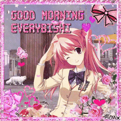Pink Hair Girl Flowers Hearts Good Morning Everybishi GIF